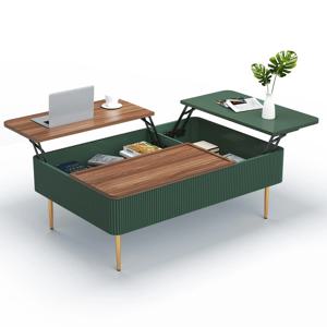 ！@Combohome 47인치 듀얼 리프트탑 커피 테이블(수납공간 포함), 거실용 숨겨진 수납공간이 있는 모던한 나무 플루티드 커피 테이블