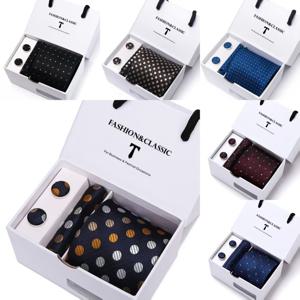 폴카 도트 남성용 넥타이, 포켓 스퀘어, 커프스 버튼 3종 선물 세트, 공식적인 비즈니스 행사 및 연회에 적합합니다.