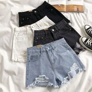 Lucyever 여성용 여름 데님 반바지, 찢어진 구멍 하이 웨이스트 짧은 청바지, 캐주얼 스트리트 와이드 레그 짧은 바지, 한국 패션