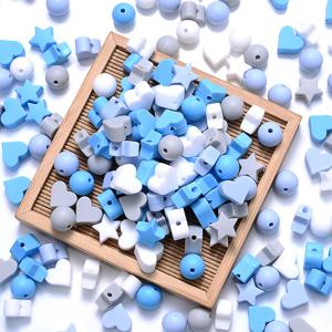50Pcs 믹스 스타일 실리콘 구슬 아기 심장 별 모양 Nuring 젖니가 남 구슬 세트 DIY 아기 젖꼭지 체인 장난감 액세서리
