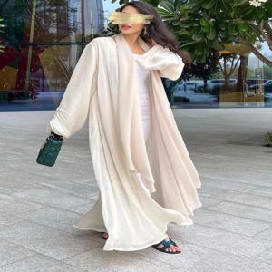 여성을위한 Eid Silky Abayas 이슬람 Jalabiya 라마단 가운 드레스 버튼 슬리브 라마단 Caftan 파티 드레스 Vestido Largo Cardigan