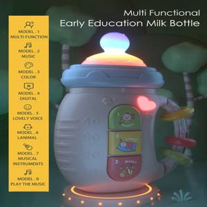 1pc 아기 뮤지컬 먹이 병 신생아 부드러운 Teether 딸랑이 교육 장난감 18M + 모바일 딸랑이 장난감 진정 보컬 음악