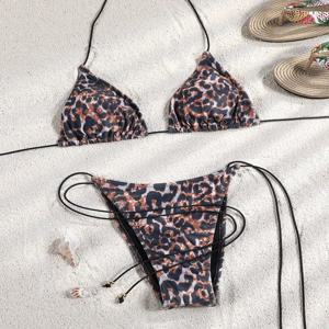 Miyouj 2025 비키니 스트링 수영복 섹시한 여성 Bathsuit 여성 수영복 하이 컷 Bathwear 붕대 Biquini Leopard Two Pieces Suit