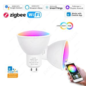 ZigBee GU10 WiFi 스마트 LED 전구 RGB W+C 5W 디밍 가능 램프 앱 제어 스팟 전구 Alexa Google Alice Hub와 호환