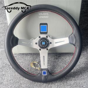 스티어링 휠용 Spceddy 천공 가죽 오목 자동차 스포츠 스티어링 휠, 14 인치, 350mm