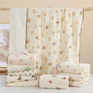 코튼 베이비 모슬린 Swaddle 담요 인쇄 부드러운 통기성 편안한 아기 유아 소년을위한 담요를받는 소녀 콩 벨벳 담요