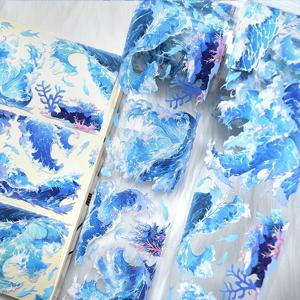 2M/롤 7cm 바다 파도 PET 테이프 레이저 블루 마스킹 테이프 스티커 스크랩북 저널 미적 편지지