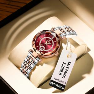 포에다가르 여성용 고품질 정교한 손목시계 방수 스테인리스 스틸 날짜 표시 쿼츠 여성 시계 우아한 여성 시계