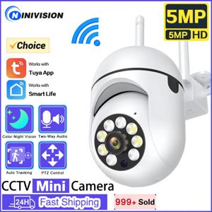 Tuya 5MP Wifi IP 카메라 컬러 나이트 비전 야외 자동 추적 무선 PTZ CCTV 보안 감시 카메라 스마트 라이프 캠