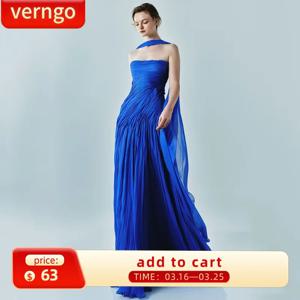 Verngo 로열 블루 이브닝 원피스 우아한 A 라인 무도회 원피스, 흐르는 핸드 플리츠 실크 무도회 파티 원피스, 맞춤형