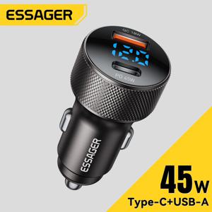 Essager USB C 차량용 충전기 45W 2 포트 PD3.0 QC3.0 디지털 디스플레이 차량용 전화 충전기 iPhone 16 15 Xiaomi Huawei Samsung OPPO