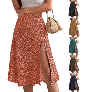 봄 여름 신작 여성 다용도 꽃무늬 지퍼 스플릿 A라인 스커트