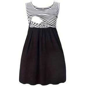 출산 간호 민소매 미니 드레스 스트라이프 접합 임신 여성을위한 편안한 출산 착용