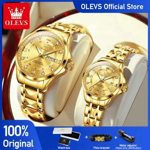 OLEVS 2906 커플 시계 패셔너블 오리지널 명품 방수 야광 쿼츠 시계 데이 데이트 손목시계 남녀 선물