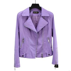 보라색 가죽 자켓 여성용 짧은 코트 슬림 봄, 가을 짧은 의류