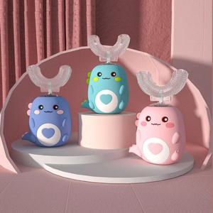 어린이 U 자형 전동 칫솔 360도 스마트 만화 어린이 실리콘 칫솔 자동 충전식 음파 칫솔