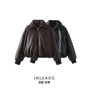 JNLEAOG 여름 신상 여성 패션 두꺼운 단백질 가죽 코튼 재킷 스타일리쉬 디자인 감각 인터넷 유명 스타일 숏 아우터