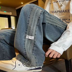 트렌디한 남성용 스트라이프 데님 청바지 봄 가을 루즈 스트레이트 레그 워싱 캐주얼 롱 팬츠 아메리칸 스타일 와이드 레그 청바지