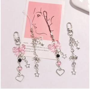 Y2K 귀여운 폰 스트랩 참 보우 하트 별 키체인 펜던트 키 체인 가방 폰 체인 액세서리 모든 폰 케이스용