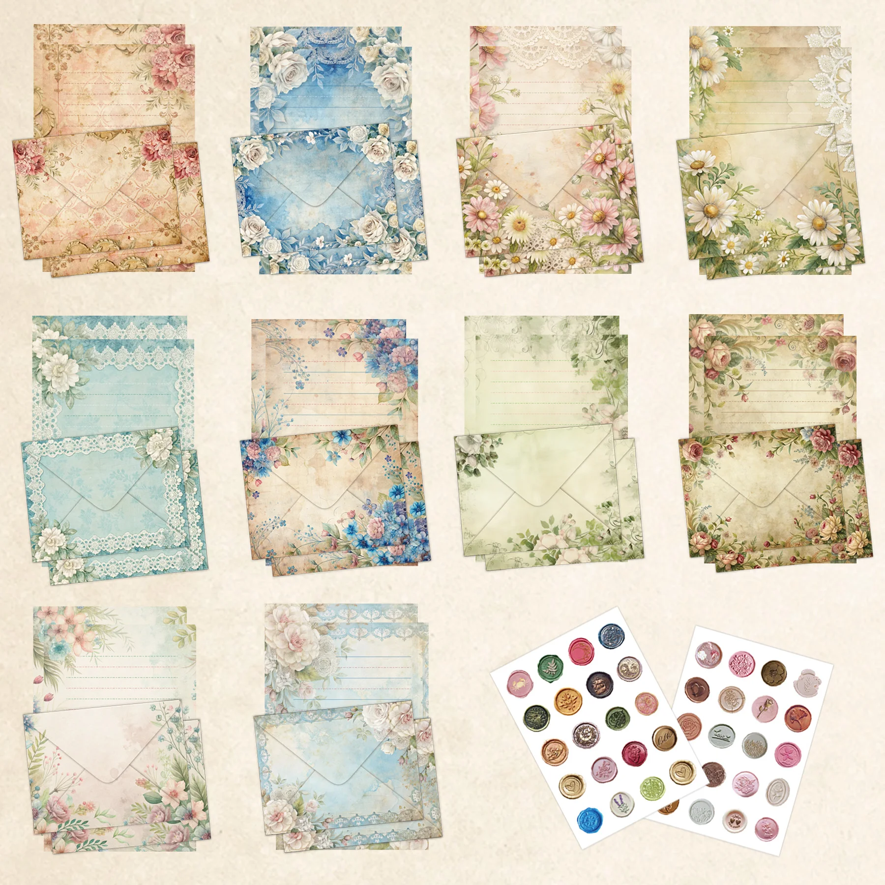 30 세트 미적 빈티지 봉투 편지 용지 키트 DIY 엽서 초대 카드 표지 편지 용지 문구 용품