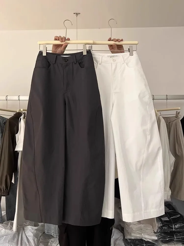 한국 스타일 캐주얼 바지 여성 봄 가을 여름 플러스 사이즈 루즈핏 힙 슬리밍 와이드 레그 롱 팬츠