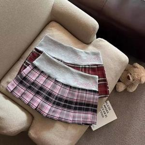 캐주얼 체크무늬 하이웨이스트 밴딩 반바지 여성 여름 2025 여행 촬영 스커트