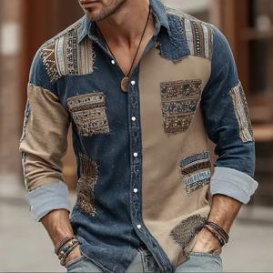 남성용 레오파드 프린트 셔츠 빈티지 야외 캐주얼 홀리데이 라펠 3D 프린트 라펠 셔츠 블루 퍼플 브라운