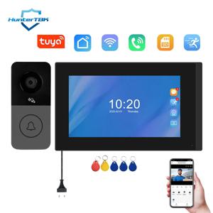 무선 와이파이 비디오 도어벨 1080P AHD 도어폰 카메라 7인치 터치스크린 야간 투시 PIR 앱 잠금 해제 비디오 인터콤