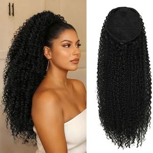 24인치 곱슬 포니테일 부드러운 합성 헤어 익스텐션 드로스트링 포니테일 헤어피스 블랙 클립인 포니테일 여성용