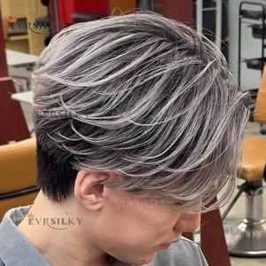 1B65 1B80 자연스러운 헤어라인 블랙 그레이 1B50 내구성 0.1mm 인젝션 얇은 피부 브라운 남성 부분 가발 인모 시스템 헤어피스