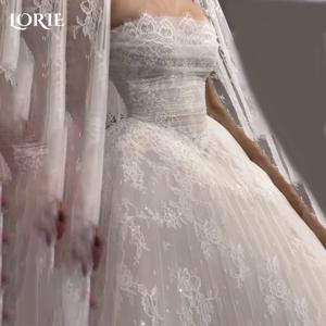 로리 섹시 새틴 스트랩리스 웨딩드레스 보우 아플리케 스위트하트 A라인 레이스 맞춤형 진주 브라이덜 가운 웨딩드레스