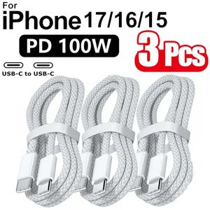 2026년 신제품 3개입 60W USB-C to C타입 케이블, 아이폰15 16 프로 PD 60W 샤오미 삼성 고속 충전 브레이디드 데이터 케이블