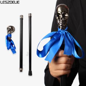 해골 머리와 로얄 블루 리본이 있는 스팀펑크 워킹 케인 패션 장식용 여성용 남성용 할로윈 코스프레 스틱