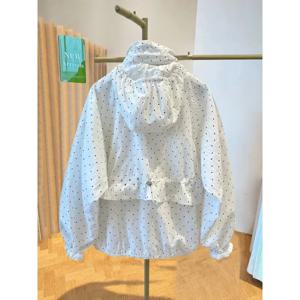 여성용 물방울 무늬 후드 자외선 차단 의류 캐주얼 루즈핏 여름 패션 안티에이징 아우터웨어 지퍼 클로저 롱 슬리브