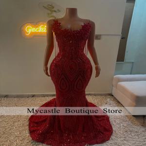 레드 다이아몬드 댄스 파티 드레스 2026 여성용 바디콘 인어 연회 파티 가운 맞춤형 민소매 스트랩리스 베스티도스 드 페스타
