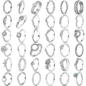 새로운 925 스털링 실버 반지 스택형 무한 실버 반짝이는 지르콘 반지 여성용 결혼 기념일 생일 선물