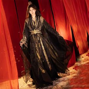 블랙 골드 한푸 남녀 전통 중공예 자수 의상 빈티지 할로윈 코스프레 의상 스탠드 칼라 의상