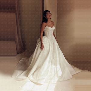 럭셔리 아플리케 웨딩 드레스 여성 A라인 스위트하트 민소매 신부 가운 러플 맞춤형 새틴 베스티도스 데 노비아 파티