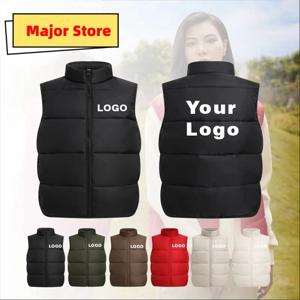 맞춤형 로고 방풍 겨울 조끼 두꺼운 스탠드업 칼라 DIY 다운 코튼 민소매 재킷 회사 브랜드 인쇄용