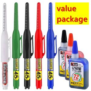 1-12 PCS 45mm 팁 방수 롱 헤드 마커 펜 목공 건설용 빠른 건조 잉크, 깊은 구멍 흰색 검정 빨간색 파란색