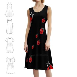 무당벌레 귀여운 벌레 애호가 선물 여성의 우아한 파티 드레스 A라인 드레스 짧은/긴/소매 없는 옵션 무당벌레 도트 블랙