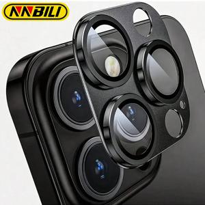 NNBILI 1Pcs 블랙 [HD 유리 매트 금속 보호대] iPhone 용 HD 유리 및 마이크로 테이프가있는 알루미늄 합금 카메라 렌즈 보호대