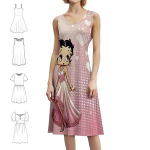 Boop'S Timeless Glamour 여성용 우아한 파티 드레스 A라인 드레스(짧은/긴/소매 없는 옵션 포함) Boop Pink Glamour Pearls