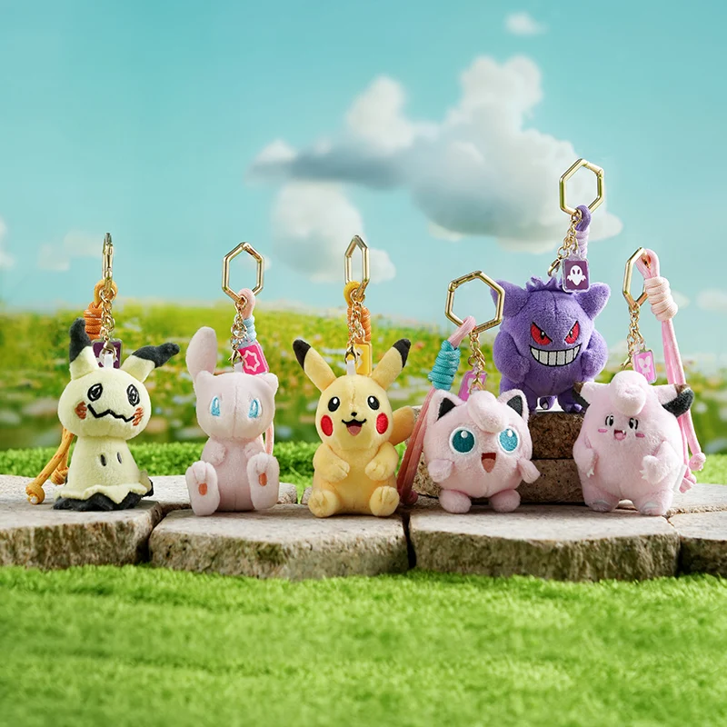 오리지널 애니메이션 포켓몬 카와이 피카추 키 체인 Gengar Mew Jigglypuff Mimikyu 박제 장난감 귀여운 플러시 열쇠 고리 인형 펜던트 선물