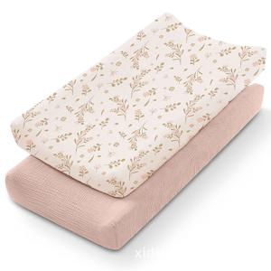 2PCS 아기 기저귀 교환 패드 커버 무슬린 부드럽고 통기성 좋은 면 기저귀 교환대 패드 커버 시트 신생아 소녀와 소년용