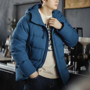 마덴 캐주얼 남성용 다운 재킷 90% 화이트 덕 다운 충전 후드 코트 따뜻한 지퍼업 시어서커 텍스처드 아우터웨어 가을 겨울용