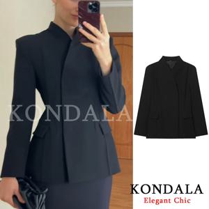 KONDALA 우아한 슬림 블랙 블레이저 여성 출퇴근 블레이저 코트 2026 봄 가을 미니멀리스트 오피스 레이디 기본 디너 슬림 블레이저