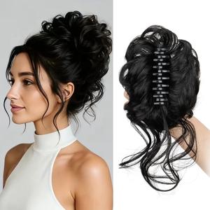 합성 짧은 웨이브 곱슬 엉킨 우아한 번 헤어피스 클로 클립 헝클어진 업두 헤어 번 헤어피스 여성용