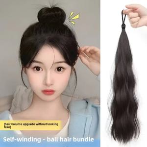 50cm 합성 자동 감는 머리끈, 탄성 루프가 있는 DIY 헤어 번 포니테일, 풍성한 자연스러운 볼헤드 가발