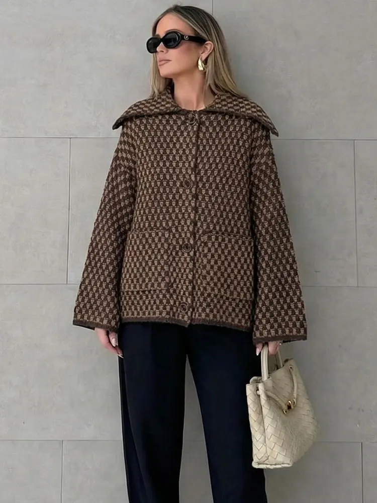 여성용 HH 2026 봄 자켓, 루즈핏 캐주얼 니트 가디건, 라펠 싱글 브레스티드 긴팔 스웨터 코트, 하이 스트리트 탑스